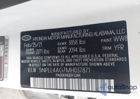2021 Hyundai Elantra Se from USA, damaged, VIN 5NPLL4AG7MH037871